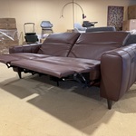 3-zits bank, bruin leder, elektrisch verstelbaar, verstelbare neksteun